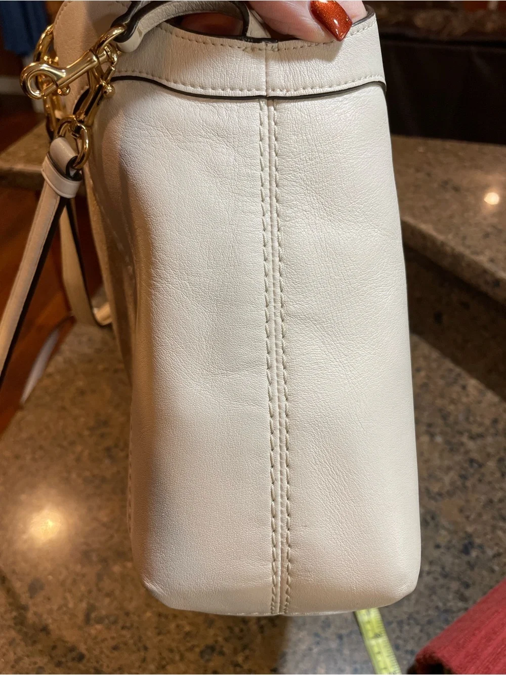 EUC Coach Lexy Shoulder Bag Signature “C” Jacquard Chalk/White Leather Trim Gold